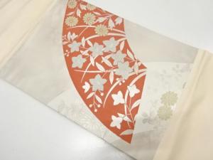 地紙に菊・桔梗模様織り出し　名古屋帯